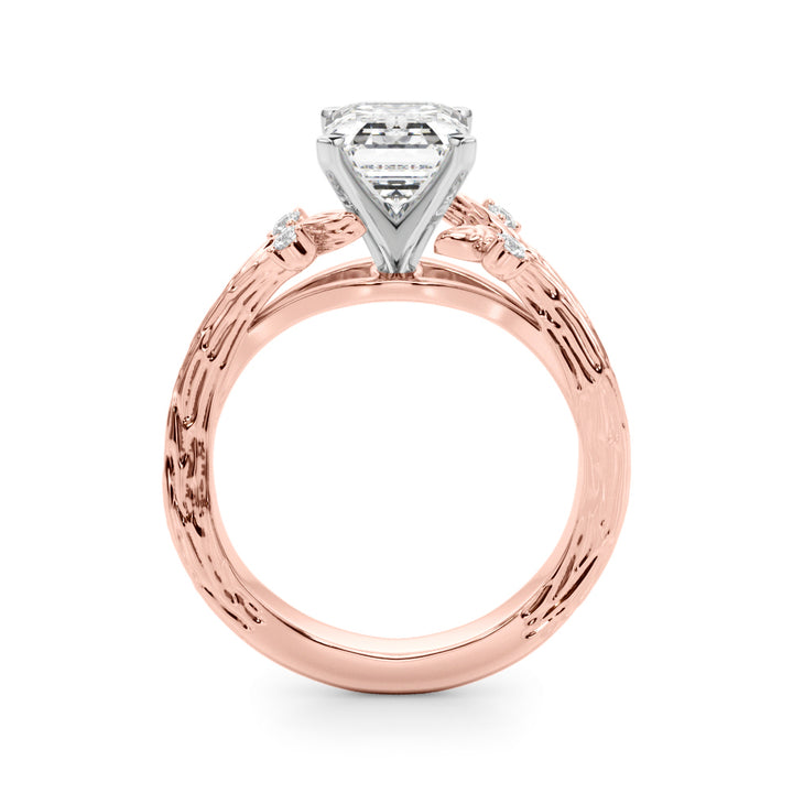 1.00CT 14K Emerald Cut Bark Texture Ring - View 7