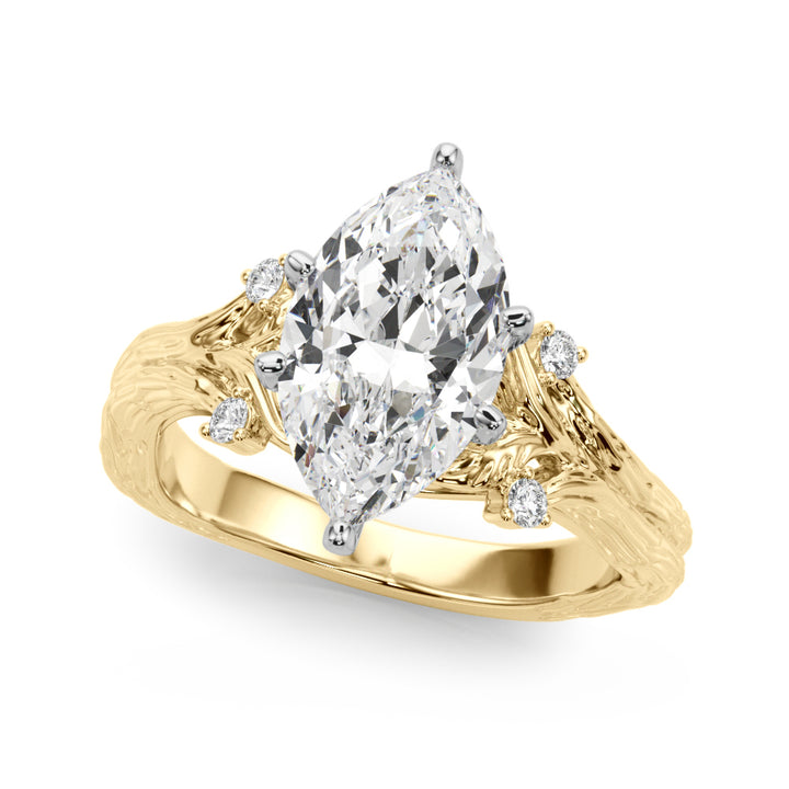 1.00CT 14K Marquise Cut Bark Texture Ring - View 3