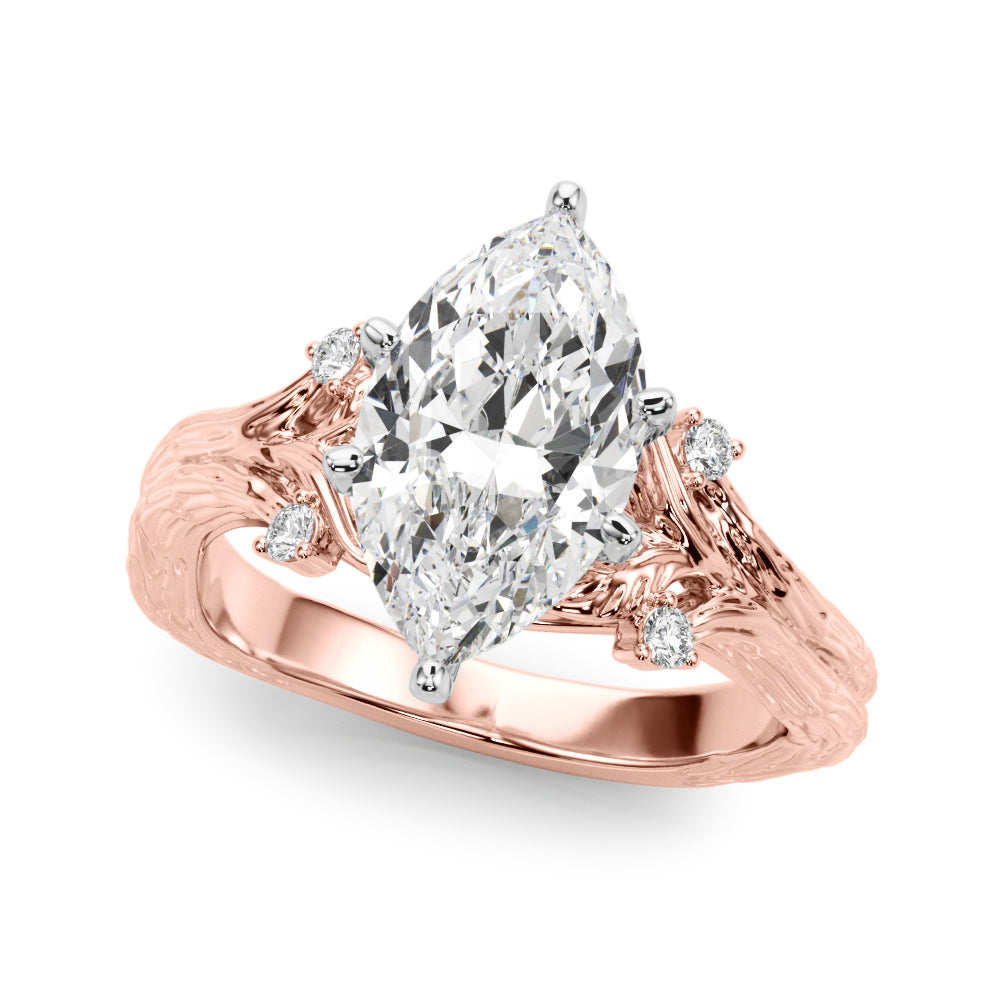 1.00CT 14K Marquise Cut Bark Texture Ring - View 6