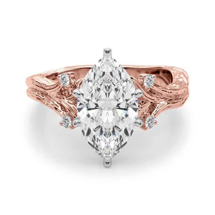 1.00CT 14K Marquise Cut Bark Texture Ring - View 8