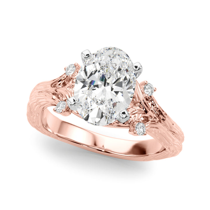 1.00CT 14K Oval Diamond Bark Texture Ring - View 6