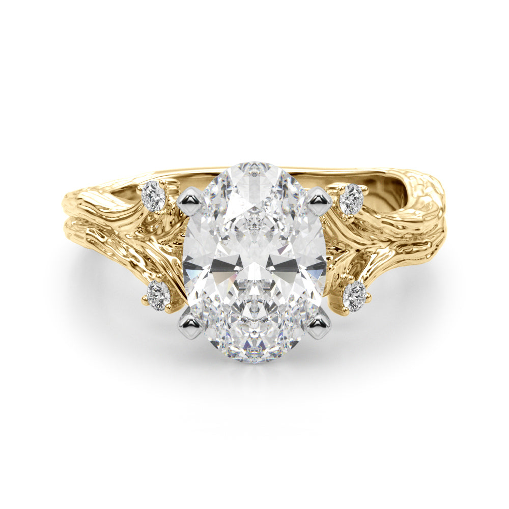 1.00CT 14K Oval Diamond Bark Texture Ring - View 5