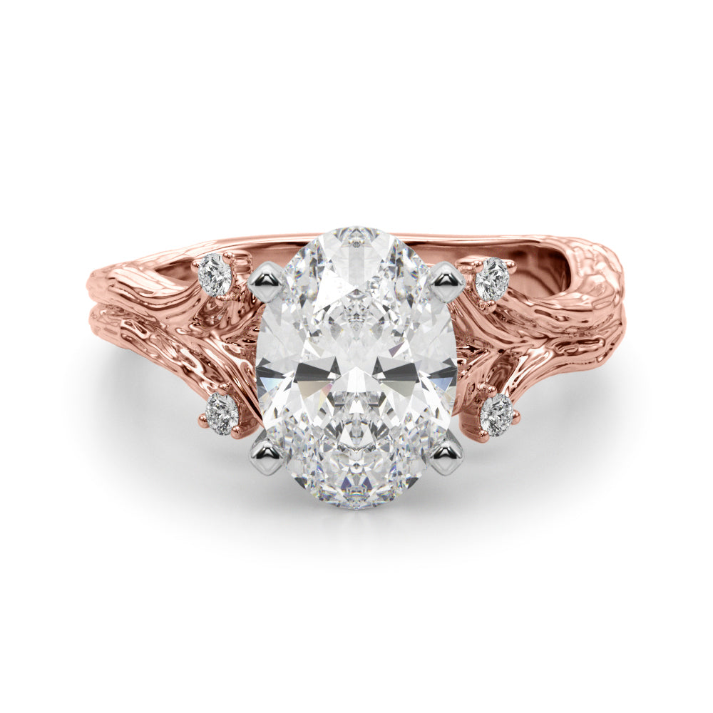 1.00CT 14K Oval Diamond Bark Texture Ring - View 8