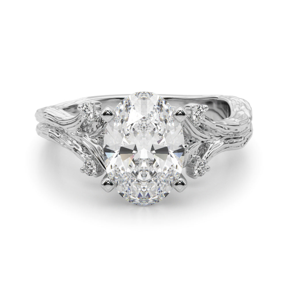 1.00CT 14K Oval Diamond Bark Texture Ring - View 2