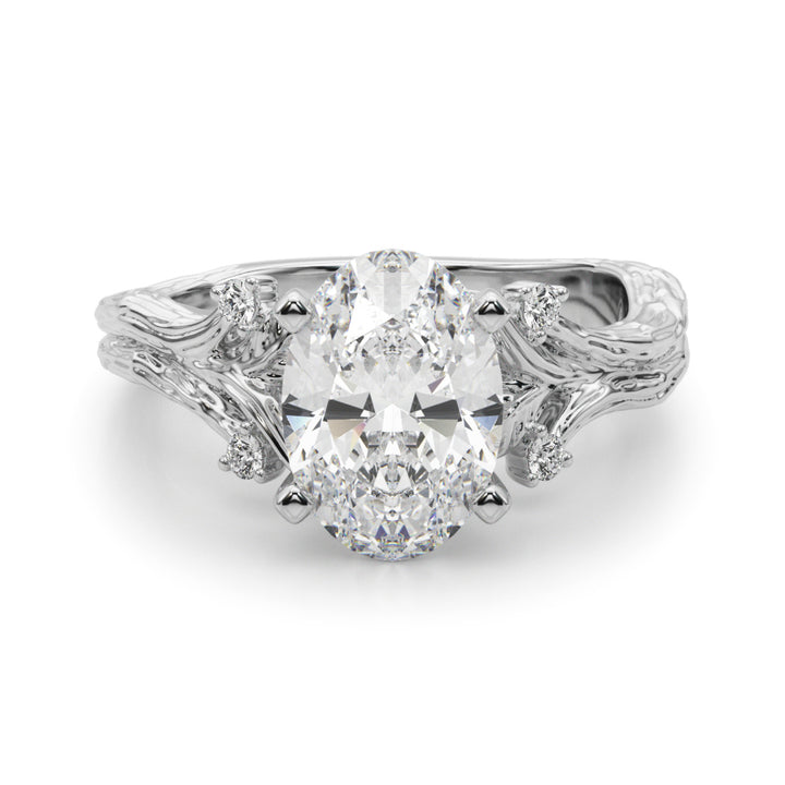 1.00CT 14K Oval Diamond Bark Texture Ring - View 2