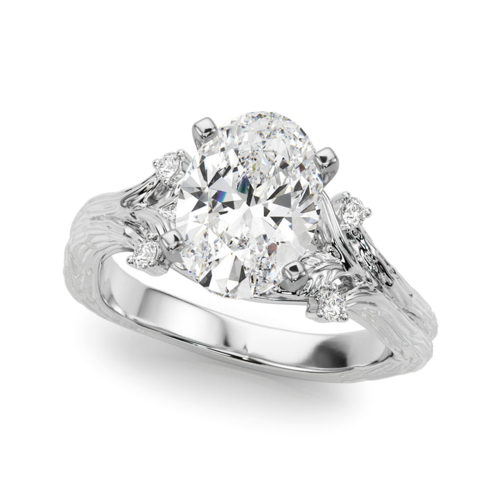 1.00CT 14K Oval Diamond Bark Texture Ring