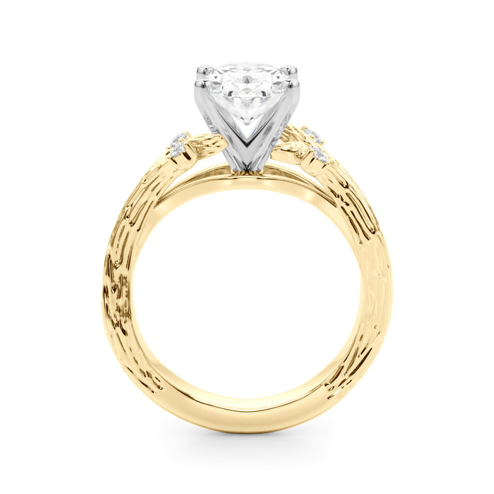 1.00CT 14K Oval Diamond Bark Texture Ring - View 4