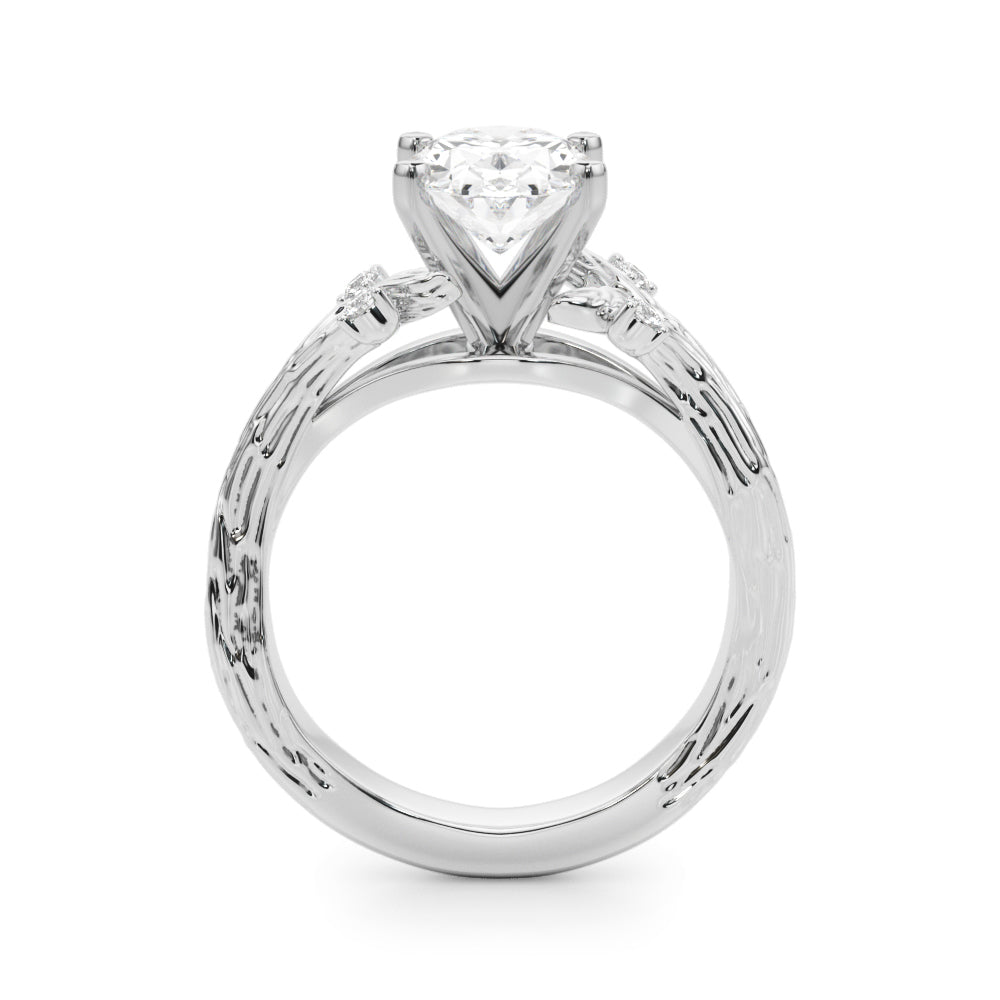 1.00CT 14K Oval Diamond Bark Texture Ring - View 1