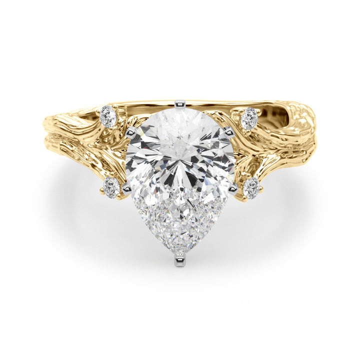 1.00CT 14K Pear Cut Bark Texture Ring - View 5