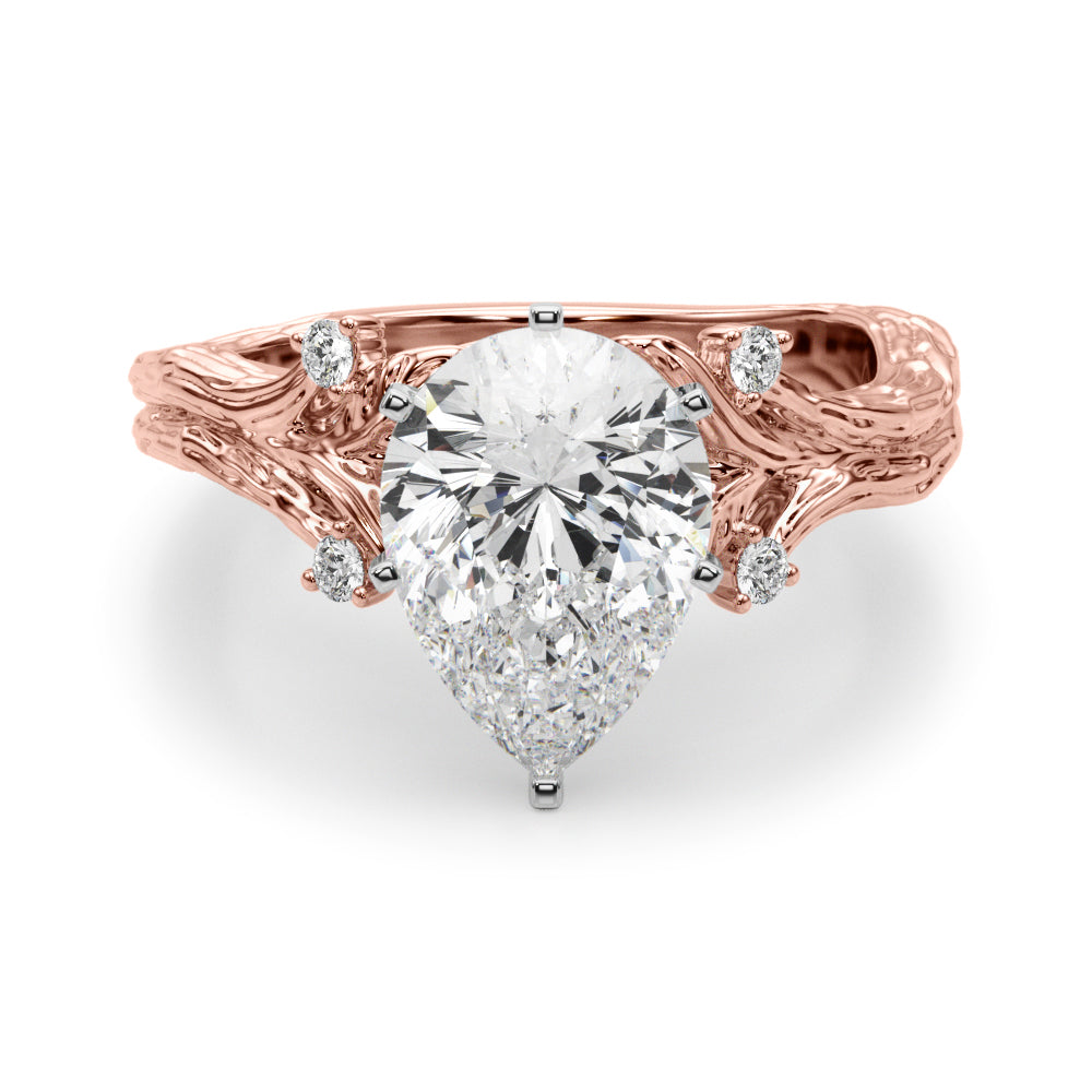 1.00CT 14K Pear Cut Bark Texture Ring - View 8