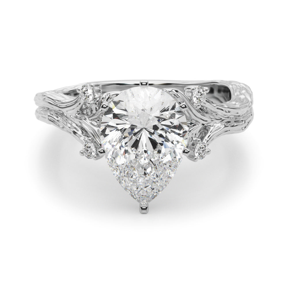 1.00CT 14K Pear Cut Bark Texture Ring - View 2