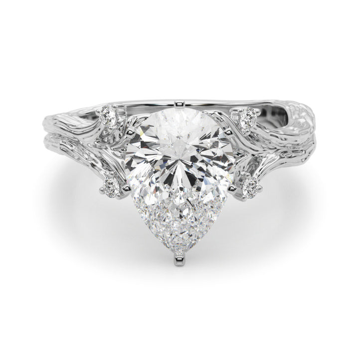 1.00CT 14K Pear Cut Bark Texture Ring - View 2