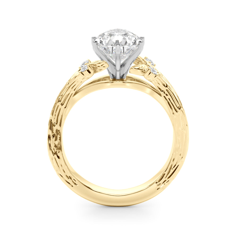 1.00CT 14K Pear Cut Bark Texture Ring - View 4