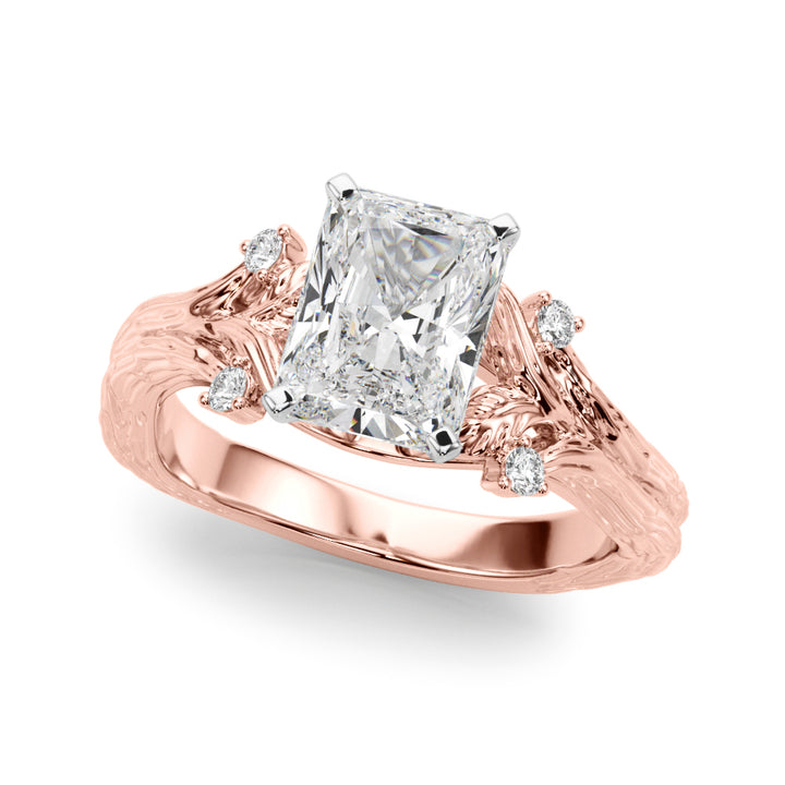 1.00CT 14K Radiant Cut Bark Texture Ring - View 6