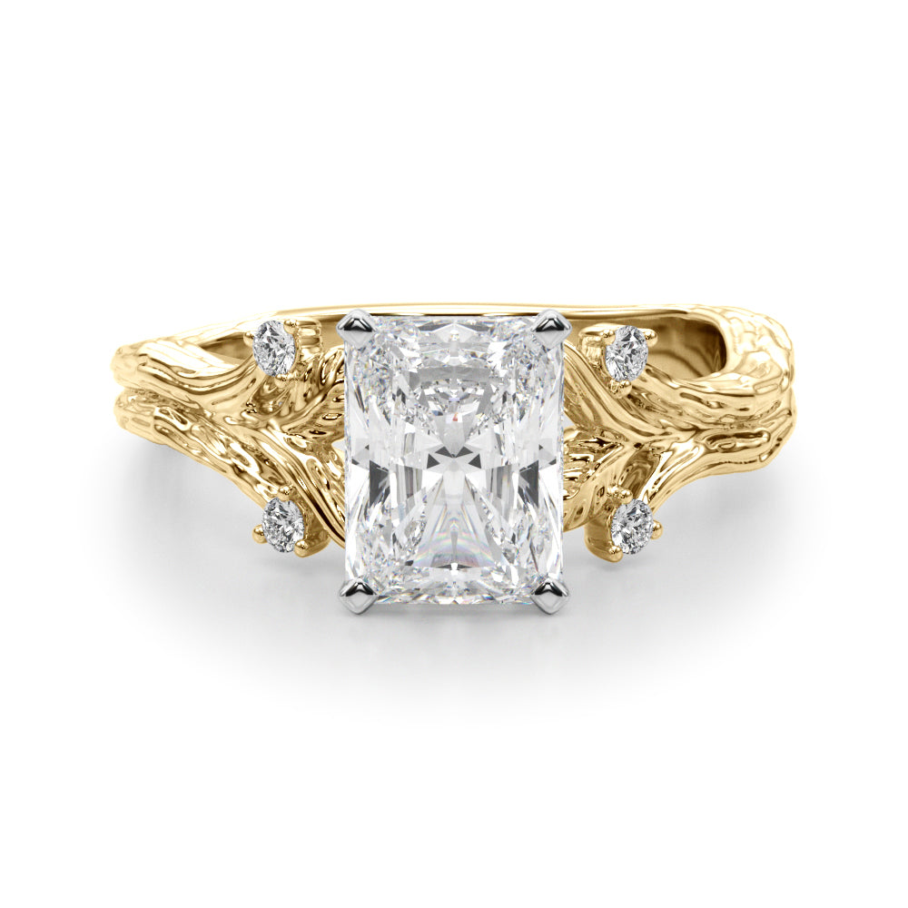 1.00CT 14K Radiant Cut Bark Texture Ring - View 5