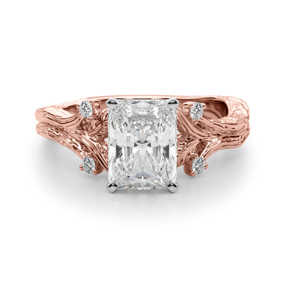 1.00CT 14K Radiant Cut Bark Texture Ring - View 8