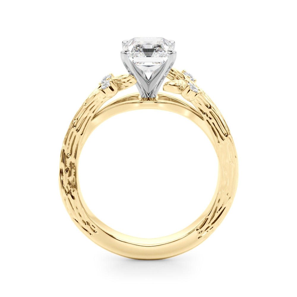 1.00CT 14K Radiant Cut Bark Texture Ring - View 4