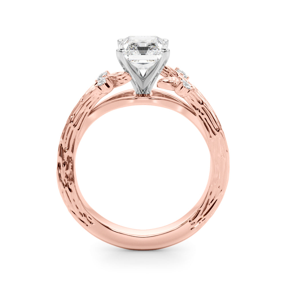 1.00CT 14K Radiant Cut Bark Texture Ring - View 7