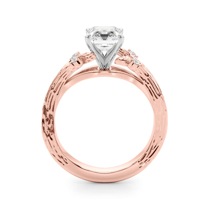 1.00CT 14K Radiant Cut Bark Texture Ring - View 7