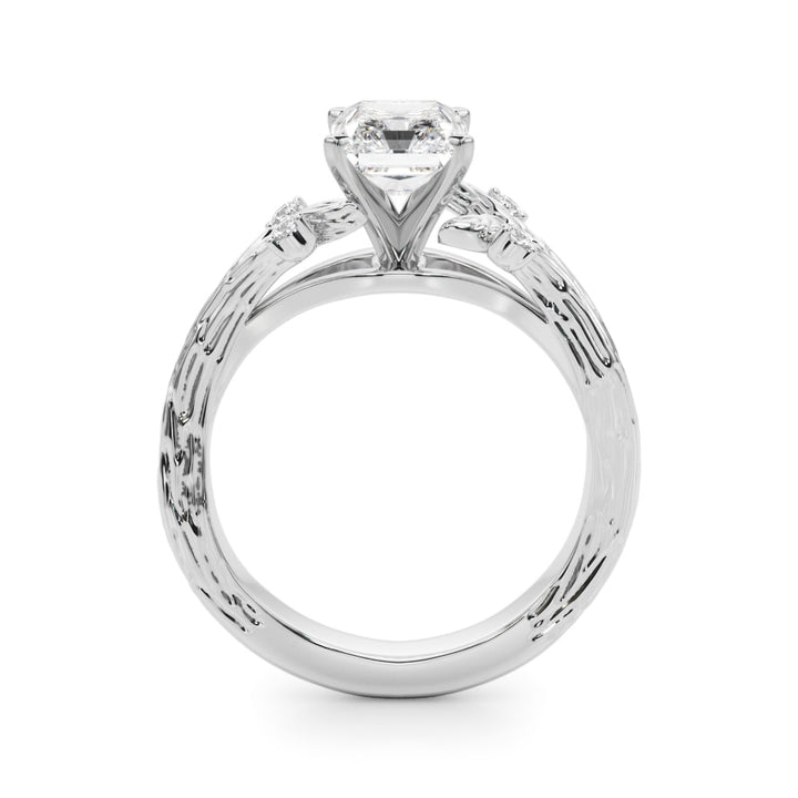 1.00CT 14K Radiant Cut Bark Texture Ring - View 1