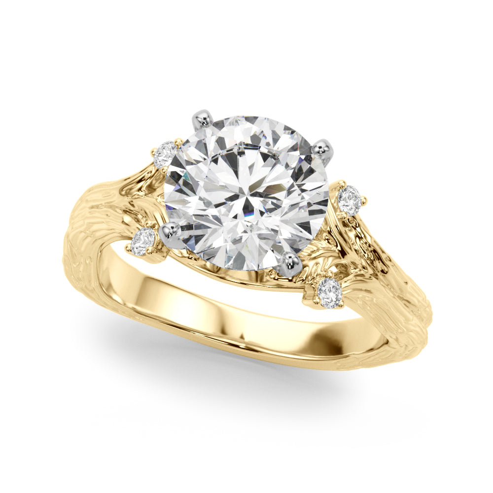 1.00CT 14K Round Diamond Bark Texture Ring