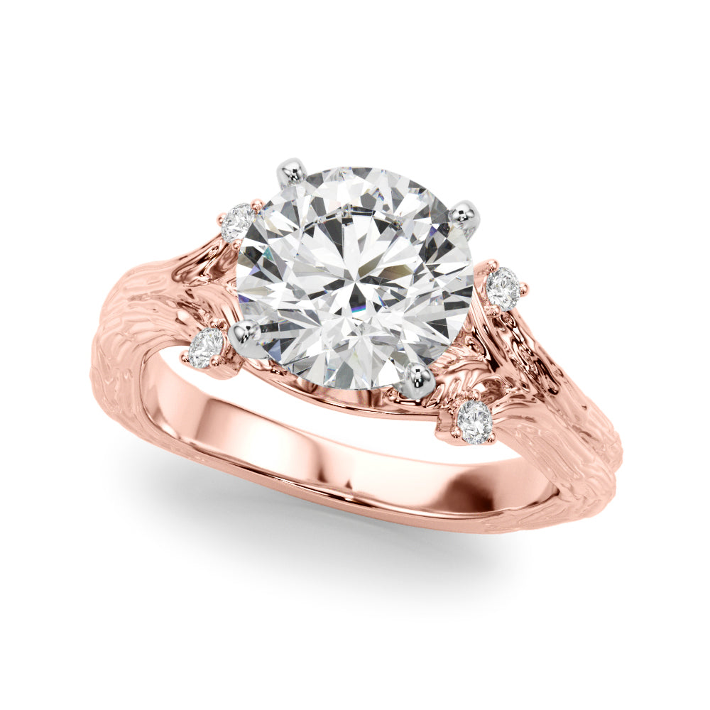 1.00CT 14K Round Diamond Bark Texture Ring