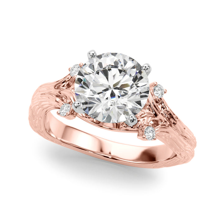 1.00CT 14K Round Diamond Bark Texture Ring