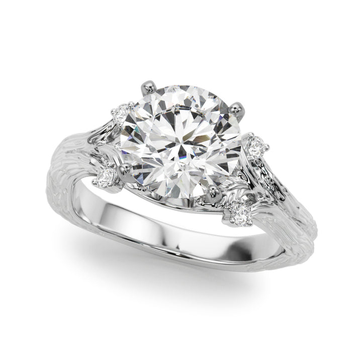 1.00CT 14K Round Diamond Bark Texture Ring