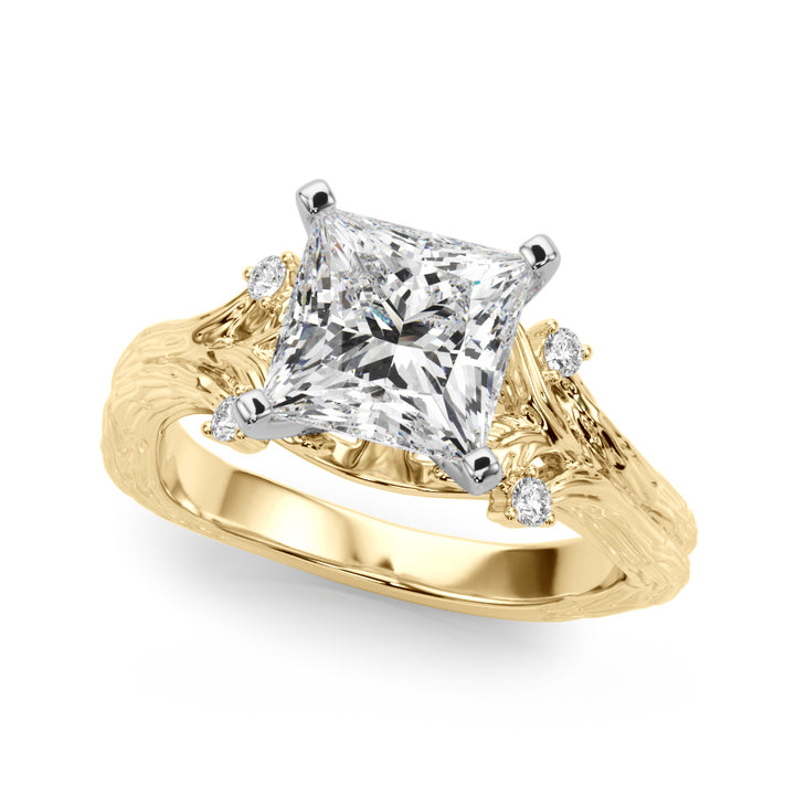 1.00CT 14K Princess Cut Bark Texture Ring - View 3