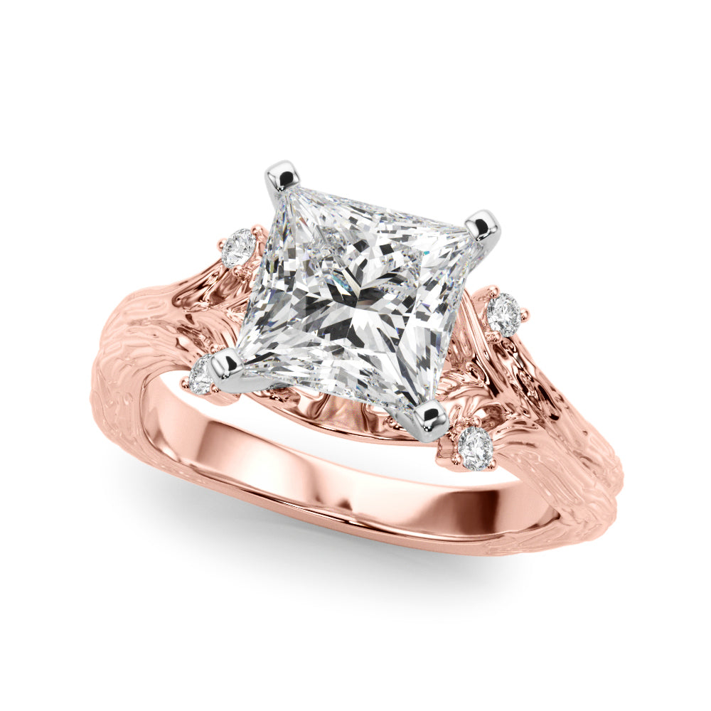 1.00CT 14K Princess Cut Bark Texture Ring - View 6