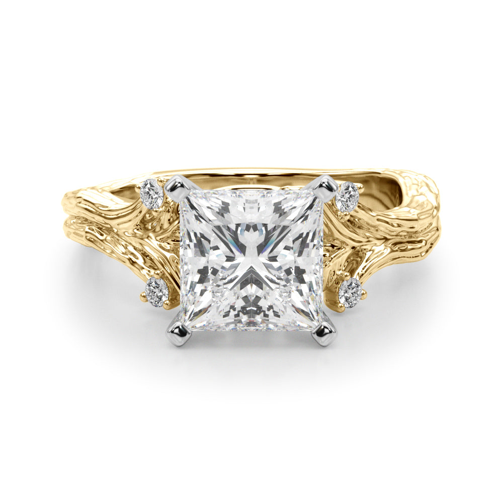 1.00CT 14K Princess Cut Bark Texture Ring - View 5