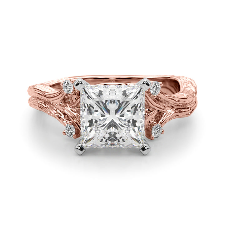 1.00CT 14K Princess Cut Bark Texture Ring - View 8