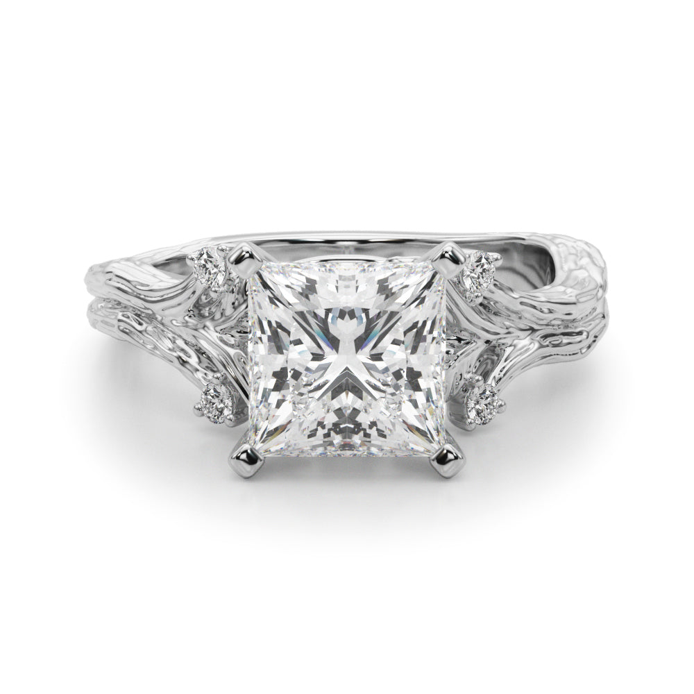 1.00CT 14K Princess Cut Bark Texture Ring - View 2