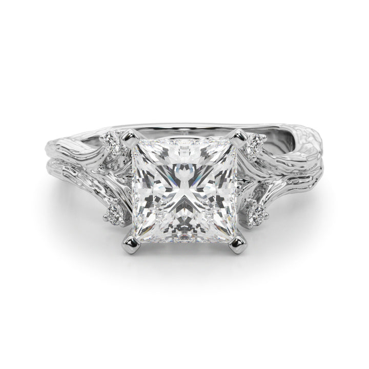 1.00CT 14K Princess Cut Bark Texture Ring - View 2