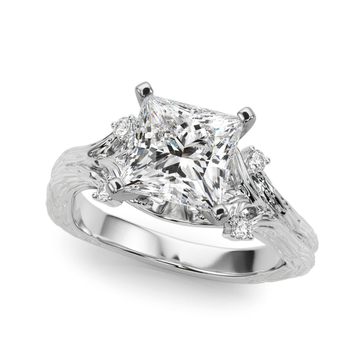 1.00CT 14K Princess Cut Bark Texture Ring