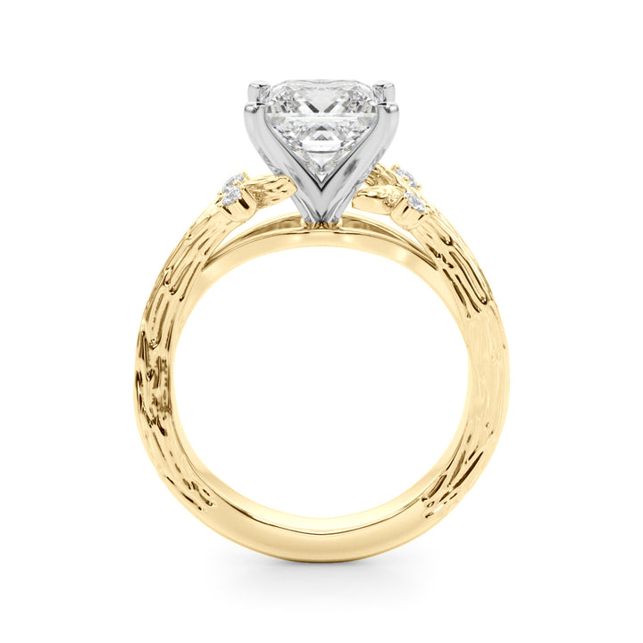 1.00CT 14K Princess Cut Bark Texture Ring - View 4