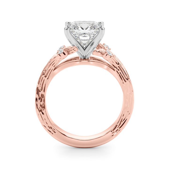 1.00CT 14K Princess Cut Bark Texture Ring - View 7