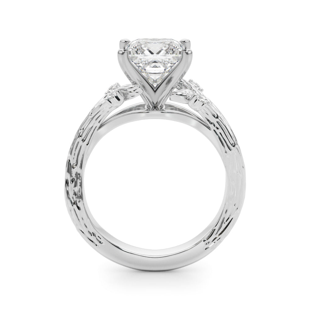 1.00CT 14K Princess Cut Bark Texture Ring - View 1