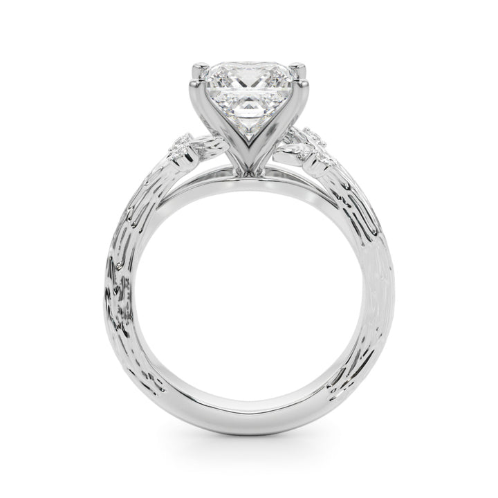 1.00CT 14K Princess Cut Bark Texture Ring - View 1