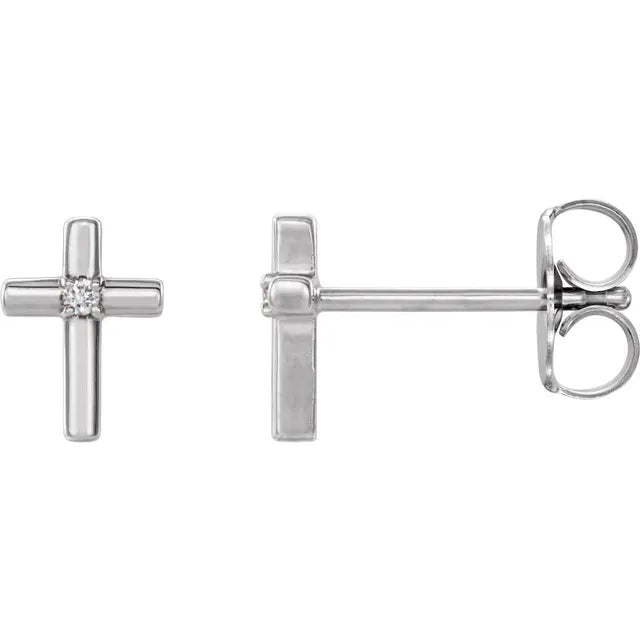 14K Gold Minimalist Diamond Cross Stud Earrings