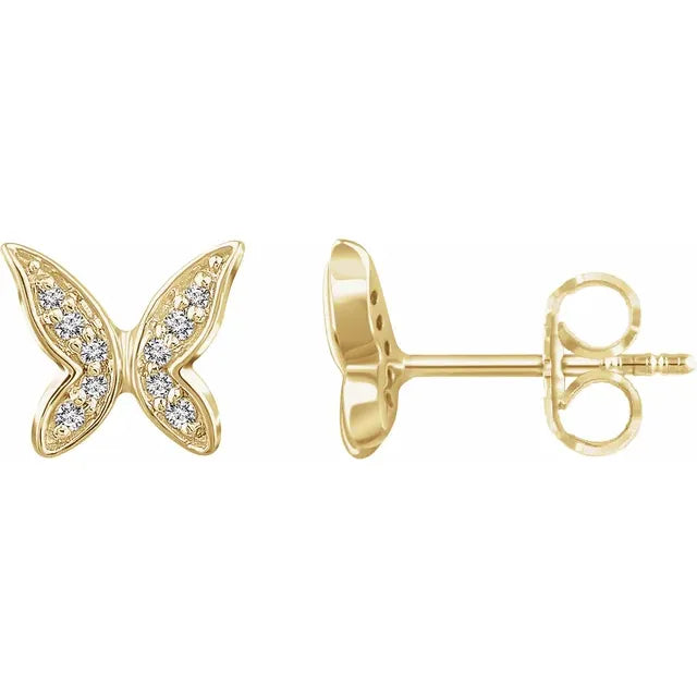 14K Gold Diamond Butterfly Stud Earrings - View 1