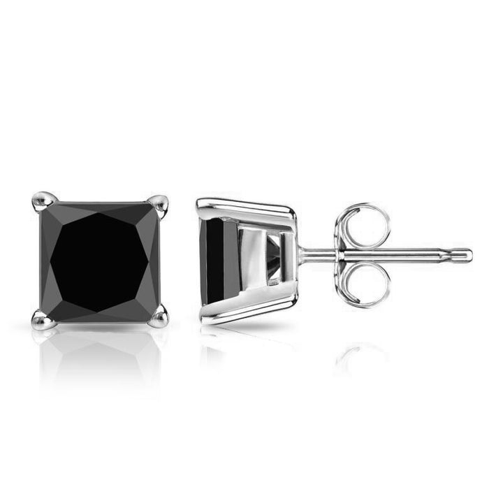 Classic 14K Gold Princess Cut Black Diamond Stud Earrings