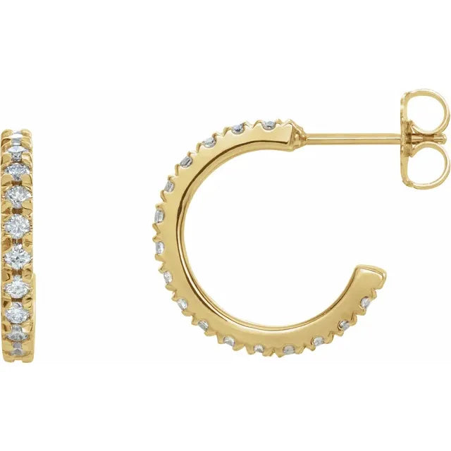 14K Gold Diamond Half Hoop Stud Earrings - View 1