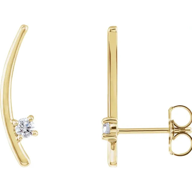 14K Gold Diamond Accent Curved Bar Ear Climbers Earring Design - View 1
