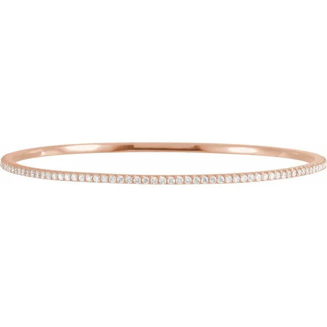 14K Gold Slim Stackable Diamond Bangle - View 2