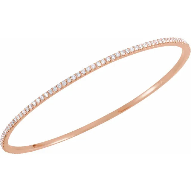 14K Gold Slim Stackable Diamond Bangle - View 3