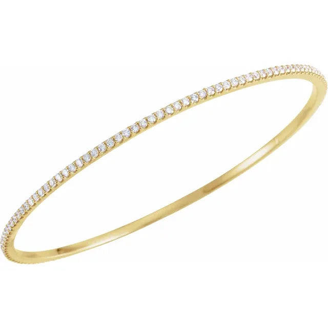 14K Gold Slim Stackable Diamond Bangle - View 4