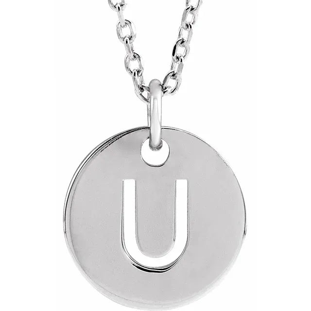 Sterling Silver Circular Disc Initial Pendant - View 44
