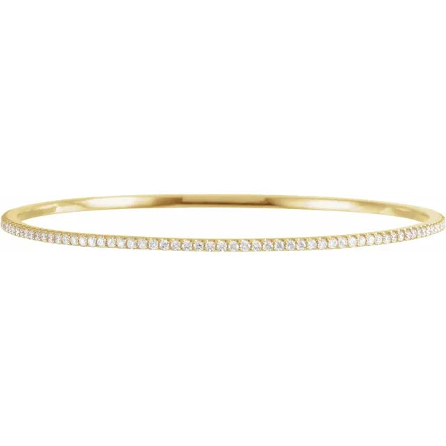14K Gold Slim Stackable Diamond Bangle - View 5