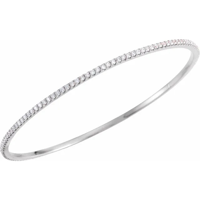 14K Gold Slim Stackable Diamond Bangle - View 1